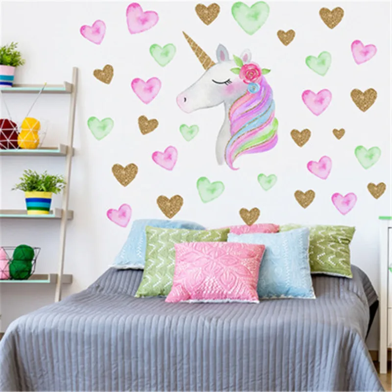 Милые золотые звезды единорог настенные наклейки домашний декор скандинавский