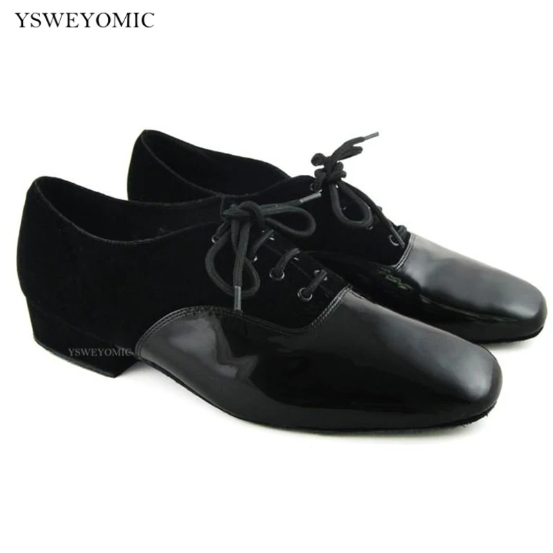 Latin Dance Men Shoes Black Shiny Patent leather Mixed Flannel 1inch 1.5inch Heel Available Suede Leather Outsole Use Indoor