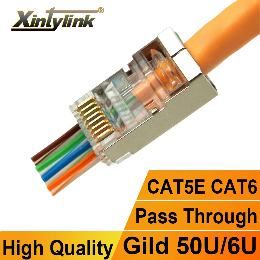 Коннектор xintylink rj45 cat6 cat5e cat5 SFTP STP ethernet кабель штекер rg45 rj 45 сеть cat 6 jack lan 50U/6U