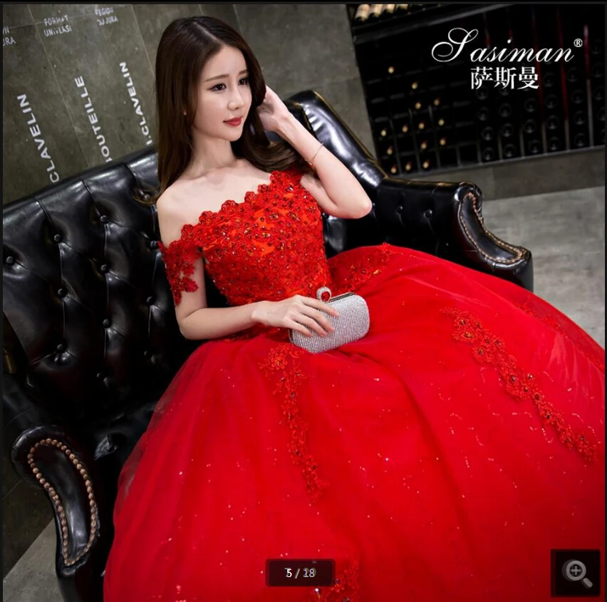 

Vestidos De Novia ball gown red wedding dress off the shoulder short sleeve wedding gowns beading sequined formal bride dresses