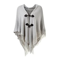 womens loose fitting casual poncho cape shawl with stylish horn buttons v neckline and v hem dropshipping