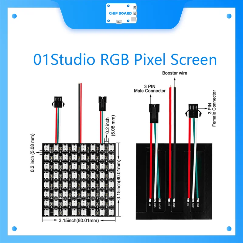 01Studio RGB Pixel Screen Neopixel WS2812B Python MicroBit MicroPython Accessory |