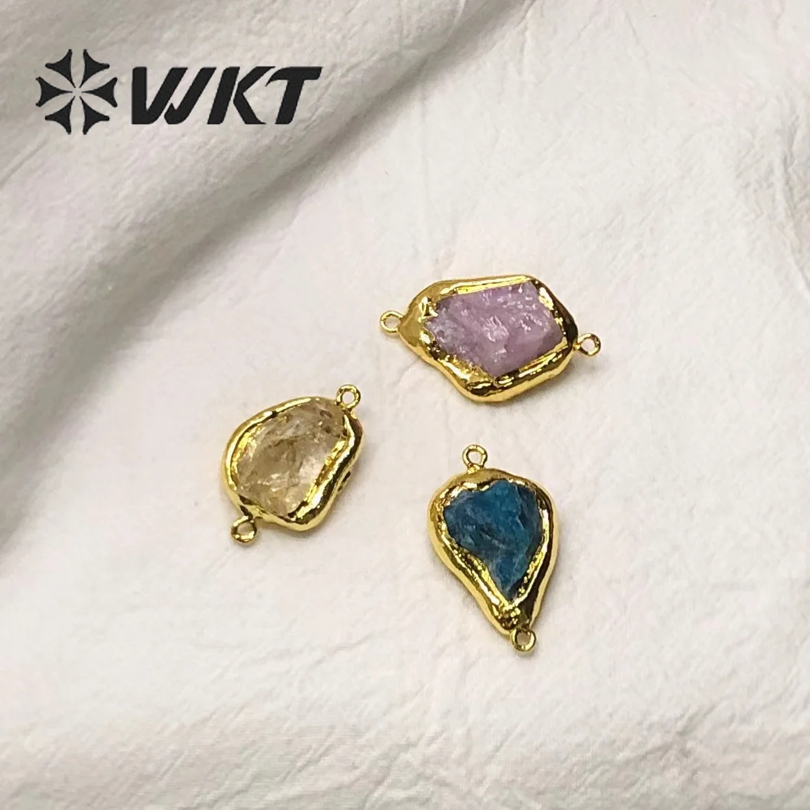 

WT-C302 Direct selling Unique natural crystal gemstones double ring connector accessories DIY women necklace bracelet earrings