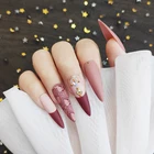 Лак для ногтей Красота длинные стилет Форма накладные ногти телесный розовый цвет Мэтта с элегантным съемным воротником для ногтей с дизайном Для женщин повседневные накладные ногти