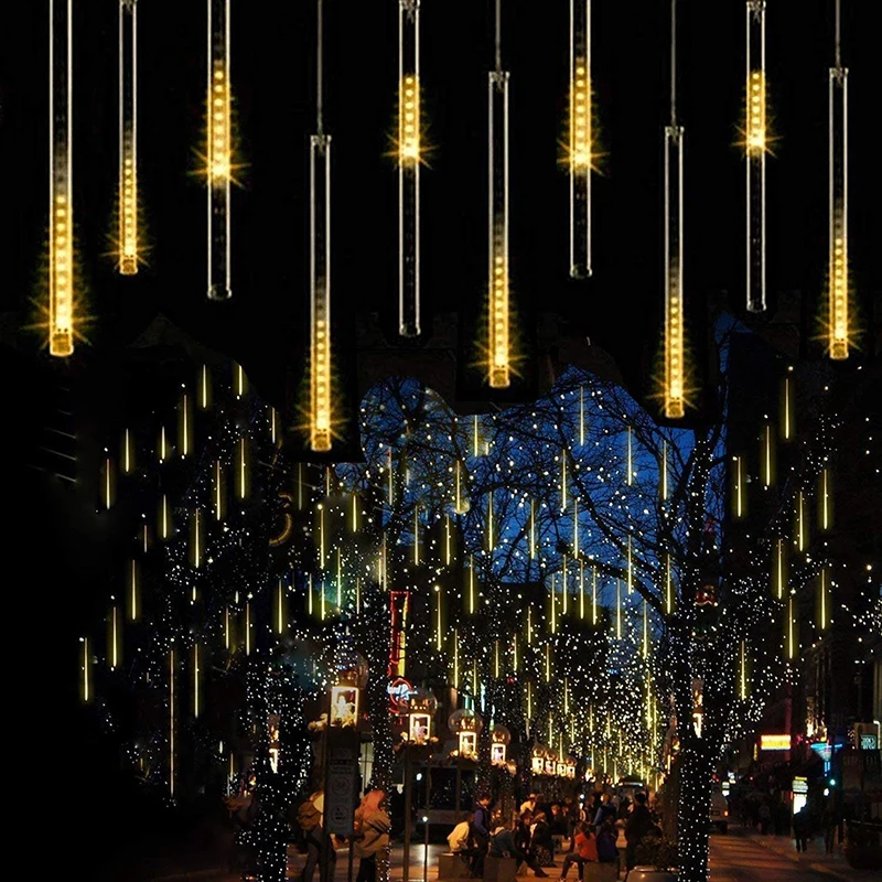 

Метеоритные светильники для душа, 30 см, 8 трубок, 192 светодиодов, светящаяся гирлянда в виде капли дождя для улицы, сада, дома, Рождества, свадь...