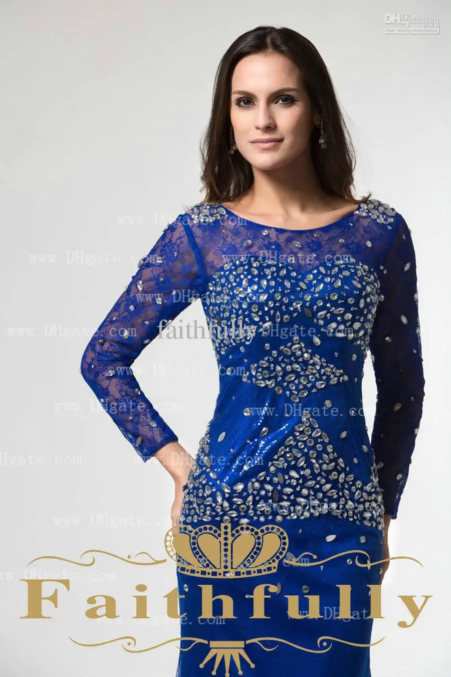 

free shipping 2014 new fashion vestidos de noiva casamento elegant long sleeve lace Mother of the Bride Dresses with crystal