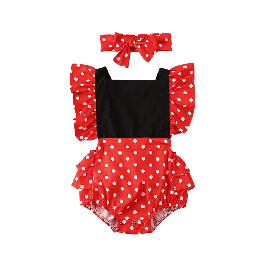 

Cute Newborn Infant Baby Girl 2Pcs Outfits Cotton Polka Dots Romper Jumpsuit +Headband Summer Clothes Set