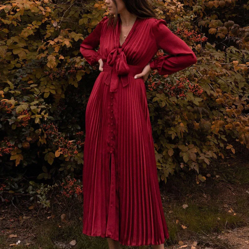

2020 Time-limited Real Spring Full Vestido De Festa Vadim Dress Women Woman Dress Fashion Vintage V-neck Up French Long Sleeve