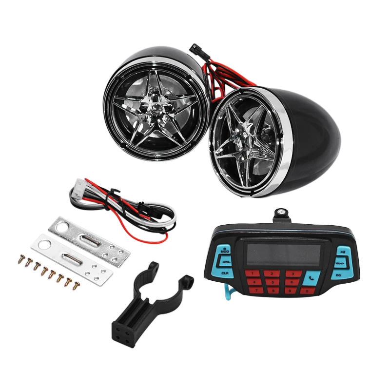 

Motorcycle Studio Audio Sound System Stereo Speakers FM Radio MP3 Music Player Scooter ATV Scooter Remote Control Alarm Speaker
