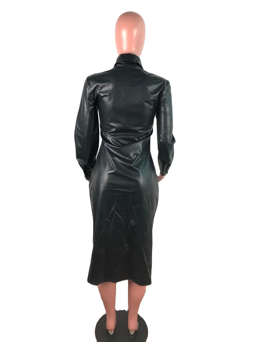 

Women PU Leather Trench Coat Autumn Winter Thin Top Windbreaker Long Sleeve Button Turn Down Collar Long Coats Women's Clothing