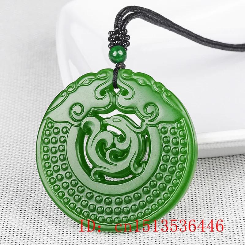 

Ожерелье с подвеской из натурального зеленого нефрита и дракона, очаровательные украшения, модные аксессуары, ручная работа, мужской амуле...
