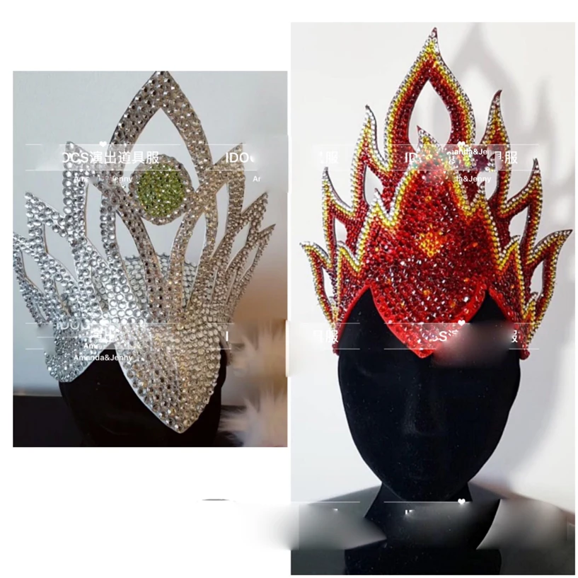 

Silver headwear diamond red headdress queen crown Halloween party gogo costume