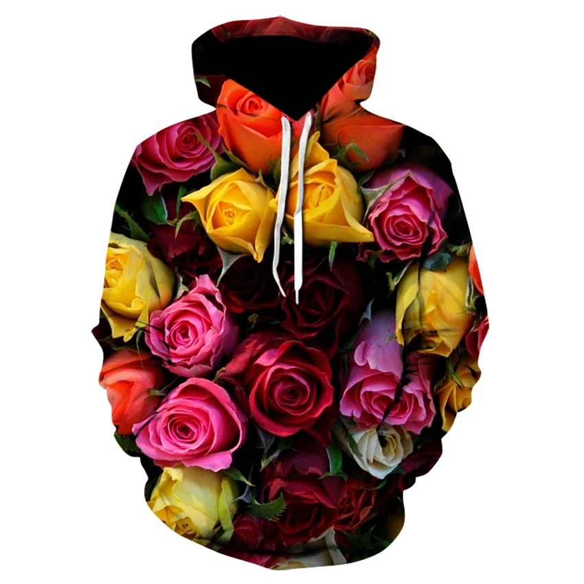 Novelty Fashion style Mens Hoodies Retro flowers Rose 3d Printed hoodie Brand desgin Sweatshirts jacket men clothing Pullover | Мужская