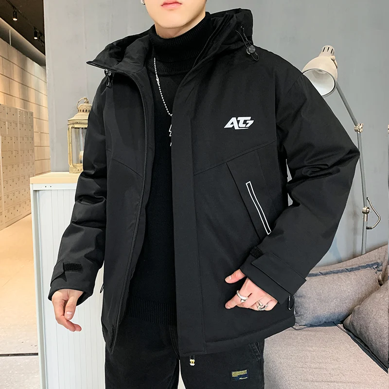 Winter Cotton Padded Coat 2021 Men's Warm Korean Fashion Casual Hooded Solid Jacket Men Hip Hop Waterproof Coats Male Drop Ship