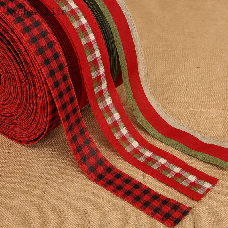 

Lychee Life 5Meters Christmas Red Plaid Ribbon Grid Printed Wrapping Ribbon For Home Wedding Christmas Decoration DIY Gift