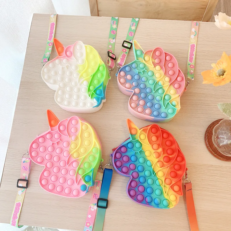 New Fidget Toys Coin Purse Wallet Kawaii Popits Sensory Toy Relieve Autism Popo It Cute Unicorn Push Bubble Popite Poppit Bag