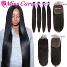 Перуанские прямые волосы в пучках с застежкой 4x4, волосы Miss Cara, 100% человеческие волосы, 34 пряди с застежкой, неповрежденные волосы для наращивания