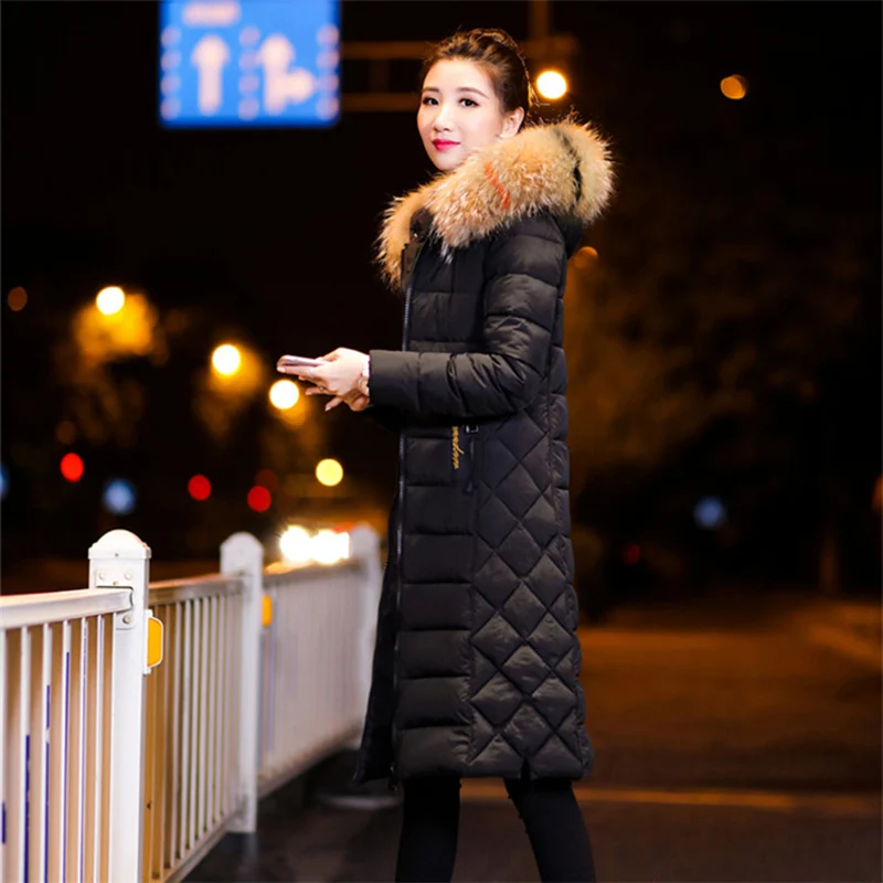 Зимняя длинная парка для женщин с большим меховым воротником Женская куртка из