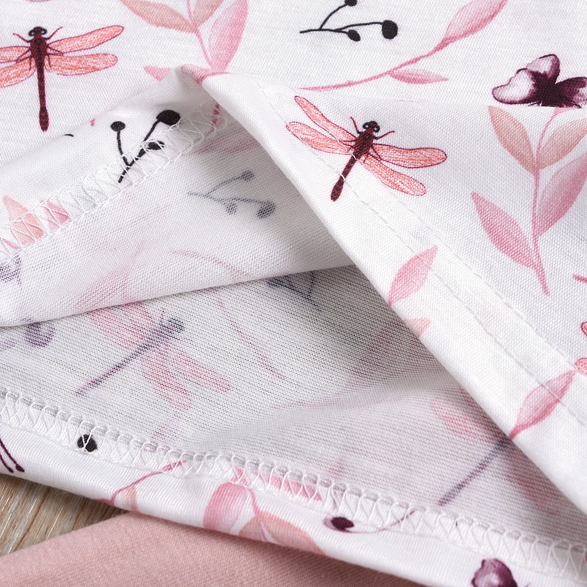 

2 PC Kids Suit Set Solid Color Floral Print Round Neck Long Sleeve Top Long Pants for Girls 2-6Years