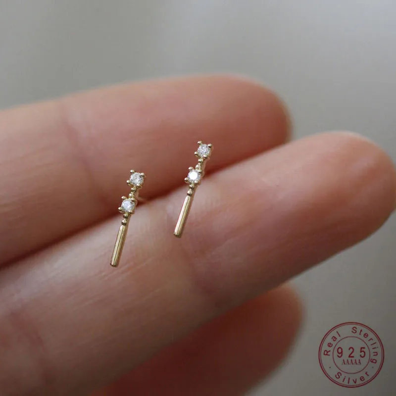 

925 Sterling Silver European sSimple Word Inlaid Zircon Stud Earrings Women Creative Personality Student Party Jewelry Gift