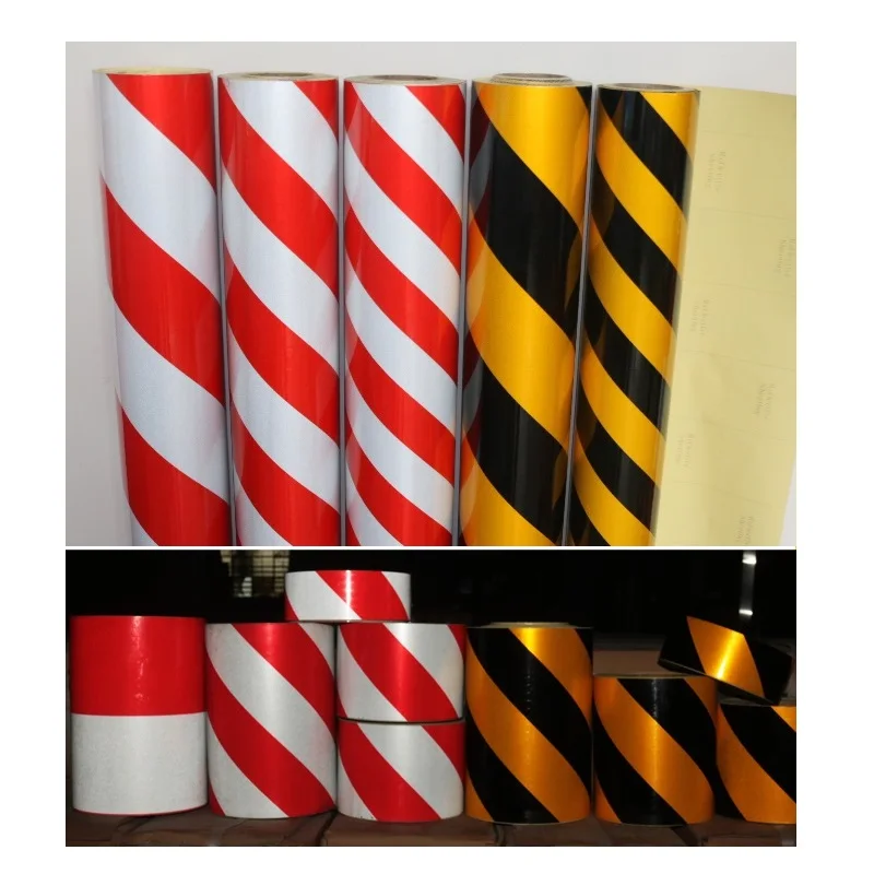 Telegraph Poles Road Barrels Self-adhesive Film Traffic Safety Warning Yellow Black / Red White Twill Dark Reflective Sheeting