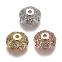 20pcs flower cubic zirconia bead caps multi petal brass micro pave clear beads caps mixed color 8x3 5mm hole 1 2mm