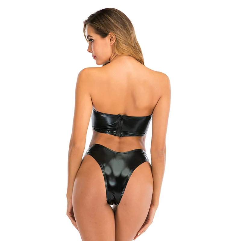 

2021 Swimsuit Female Summer Sexy Pu Zipper Tube Top Split Bikini Beach Girl