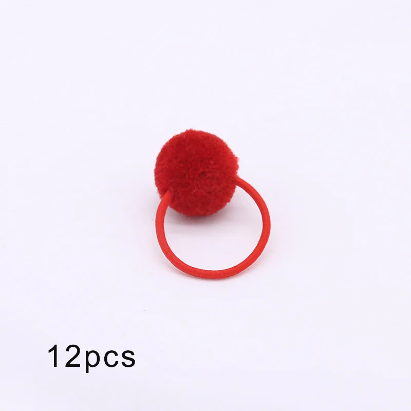 red 12 шт., меховой шарик, эластичная резинка для волос для девочек, конский хвост, держатели, плюшевый шар, кольцо для волос, женский эластичный галстук для волос, аксессуары, Резиновая лента для волос - Цвет: red