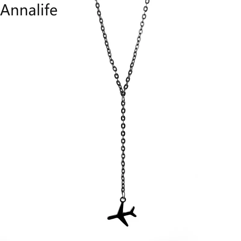 Новинка 2019 ожерелье из розового золота с черным самолетом подвеской в виде