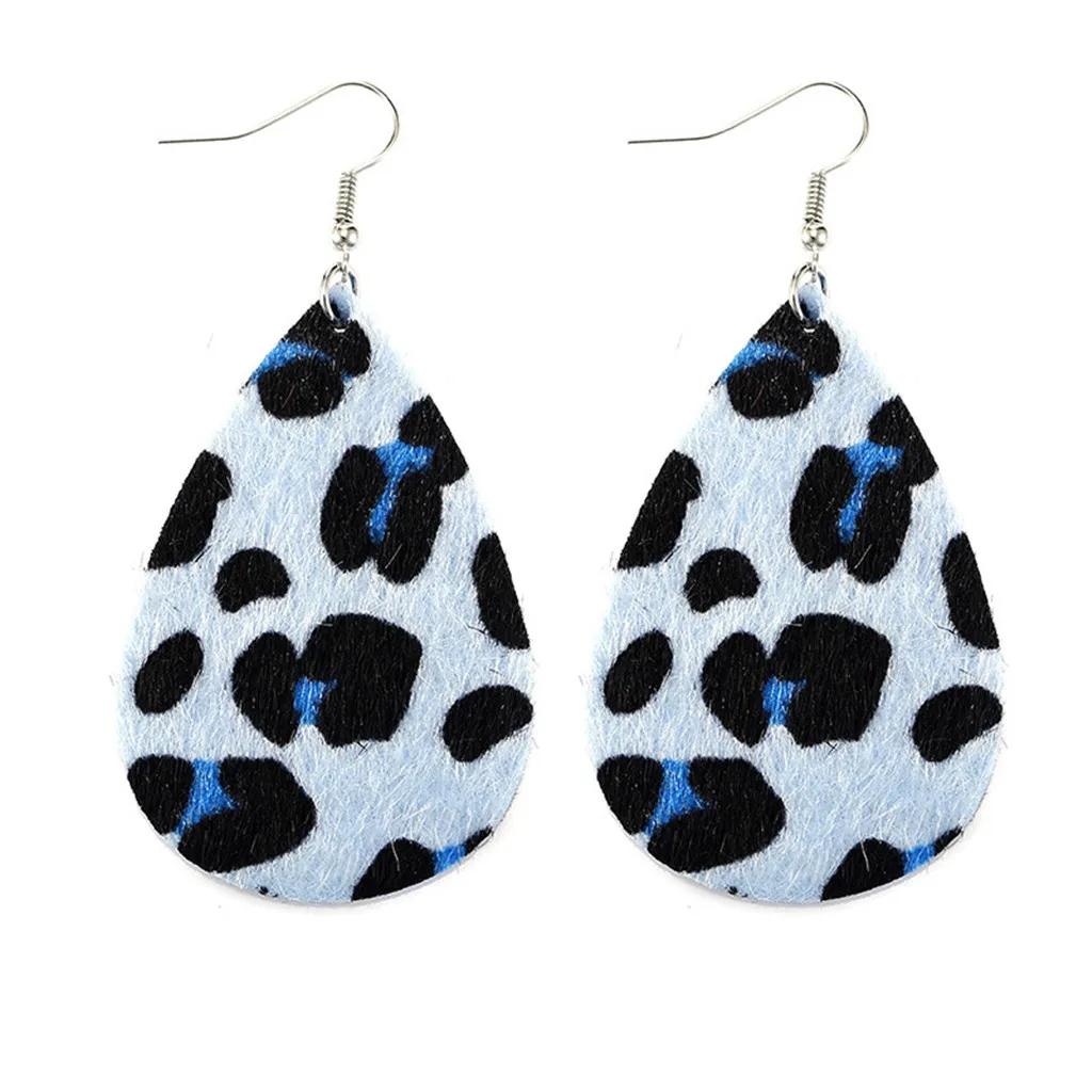 Кожаные серьги в форме листа полые капель ограненные с леопардовым принтом |