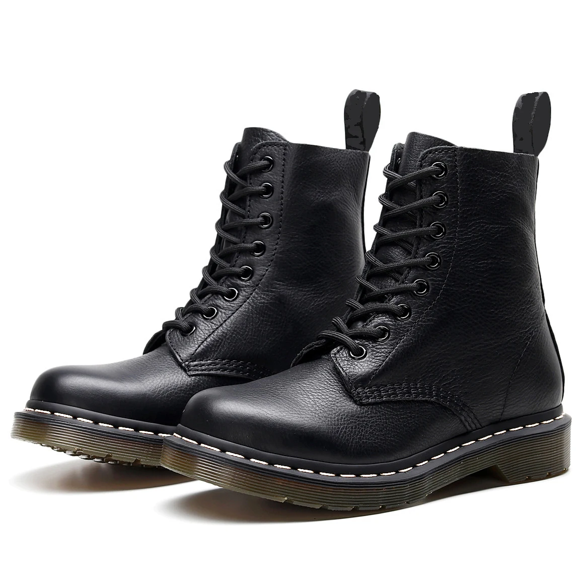 

Women Genuine Leather Boots High Top Fashion Shoes Black Couple Unisex Boots Motorcycle Boots Low Heel Ankle Boots