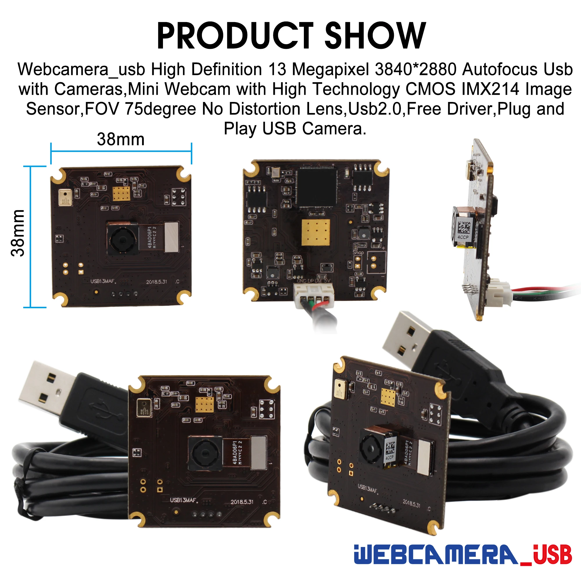 ELP 13MP USB веб-камера, MJPEG 10fps 3840x2880, веб-камера без искажений, автофокус, промышленный USB модуль камеры для компьютера, ПК, ноутбука