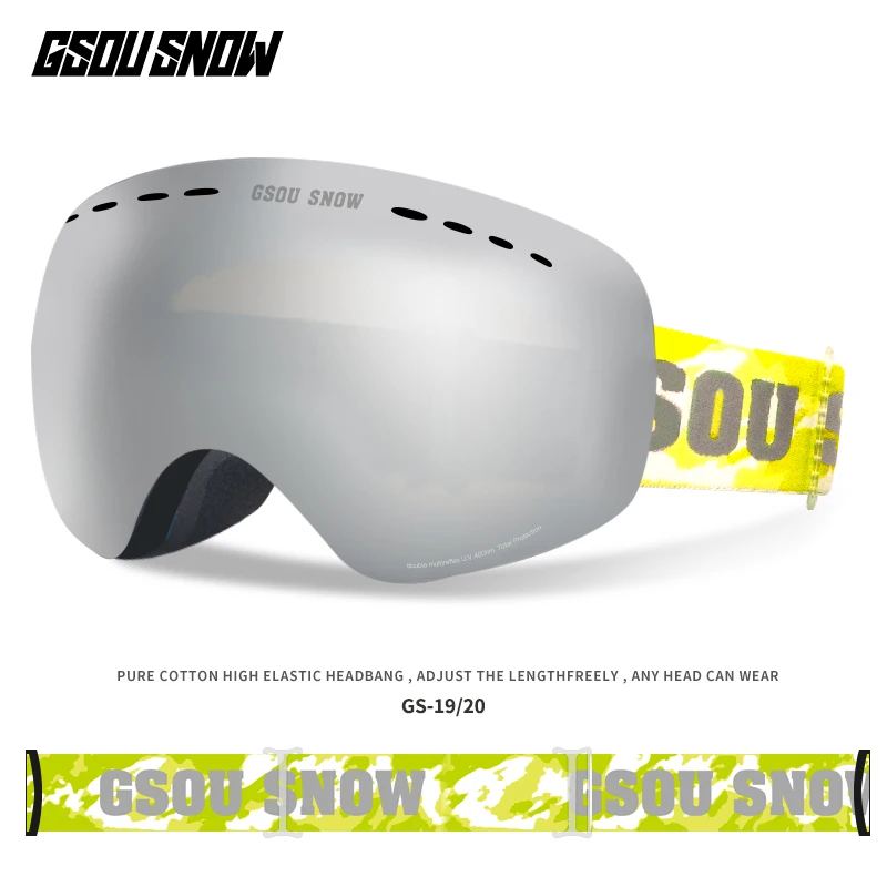 GSOU SNOW Ski Goggles Double Layers UV400 Anti-fog Big Ski Glasses Men Women Snowboarding Skiing Goggles With Packet - Цвет: 009