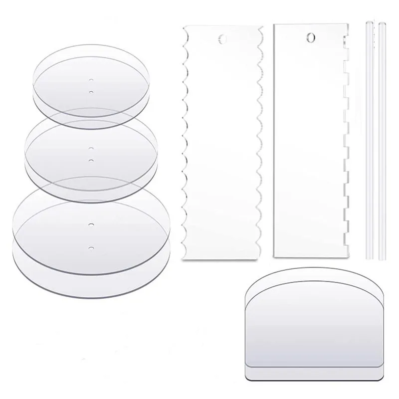 

Acrylic Round Cake Discs Set,Buttercream Tiered Cake Decorating Tools,Cake Discs Circle Base Boards,Acrylic Cake Scraper
