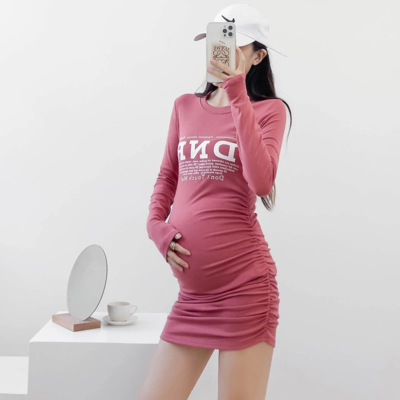 

Осень-весна 8906 корейское модное хлопковое мини-платье для беременных пикантное популярное шикарное тонкое платье трапециевидной формы для...