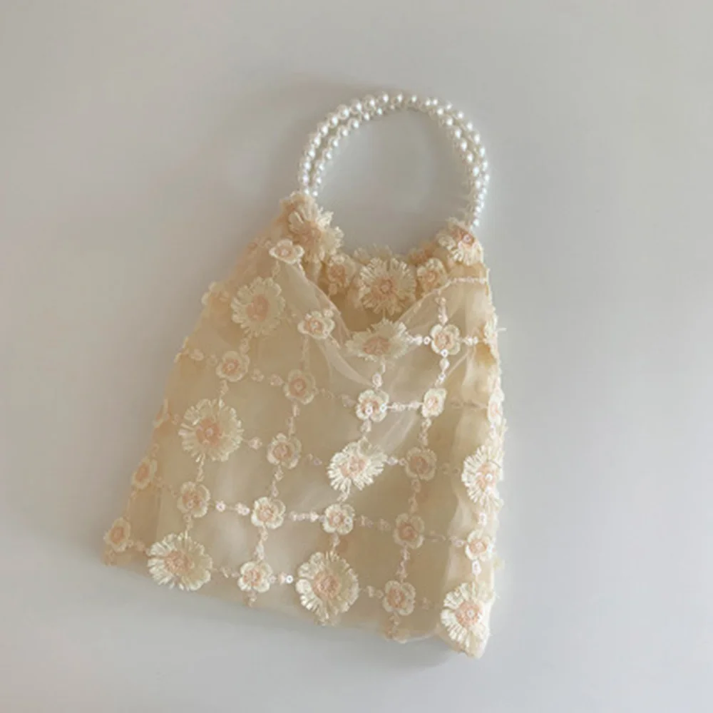 

High Quality Soft Organza Transparent Tote Mesh Cloth Embroidery Bag Handbag Flower Tulle Fruit Bag Shopping Bag For Women Girls