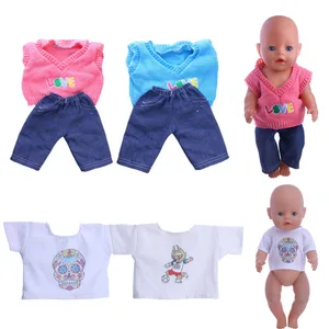 Стильный свитер из двух предметов без рукавов с длинными джинсами, Модный Размер 18 дюймов, американская кукла и кукла 43 см, подарок для детей