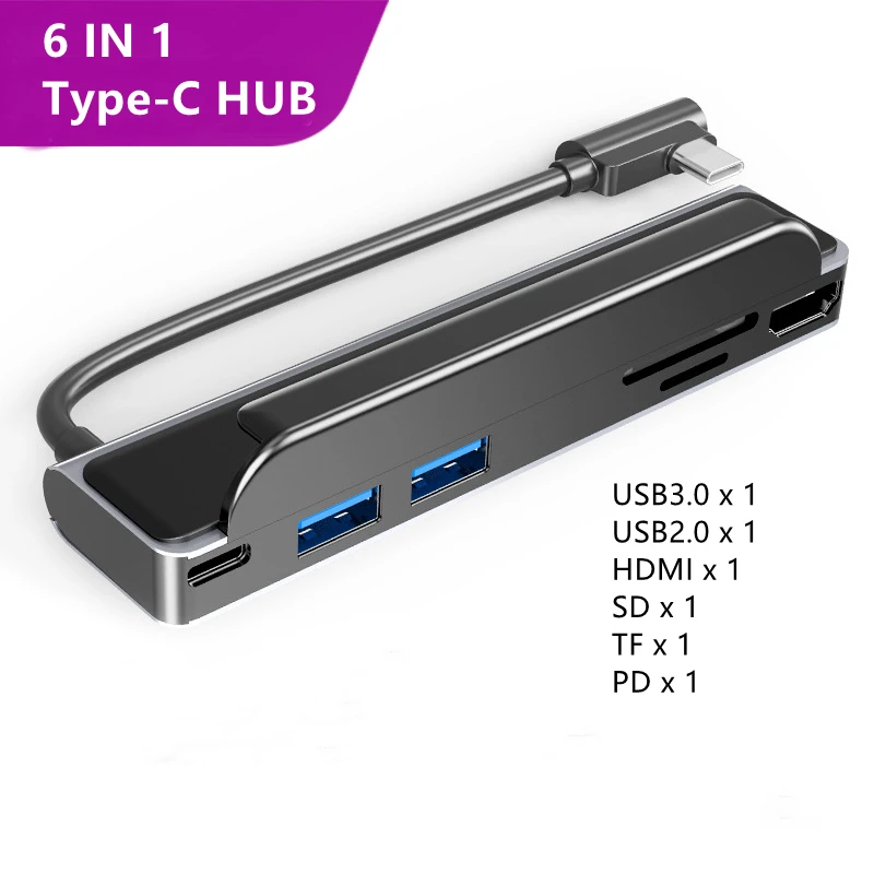 Usb-концентратор 6 в 1 с зажимом на спине hdmi кардридер переносная док-станция и