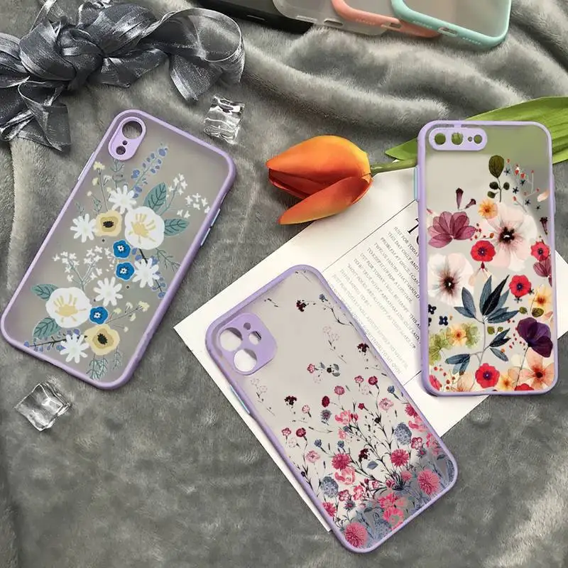 

Relief Flower Lavender Pretty Phone Case matte transparent For iphone 7 8 11 12 13 plus mini x xs xr pro max cover