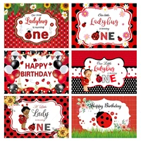 our little ladybug birthday backdrop party photo background black red dots flower girl 1st birthday newborn photography backdrop