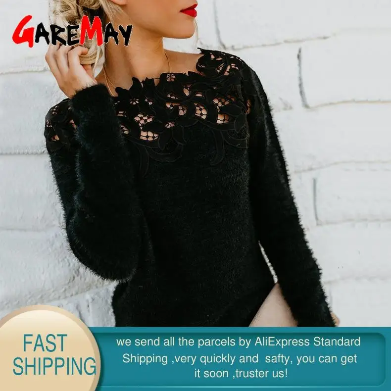 Большой свитер для женщин зима 2022 толстый кружевной воротник вязаный Топ Женский