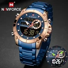 NAVIFORCE мужские военные спортивные наручные часы синий кварцевый стальной ремешок водонепроницаемый двойной дисплей мужские часы Relogio Masculino