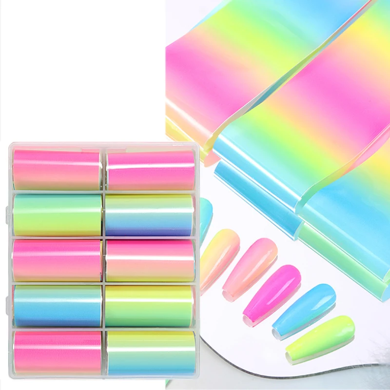 

10 Rolls Nail Art Sticker Rainbow Gradient Starry Sky Paper Slider Transfer Foils Wraps Decals Manicure Accessories