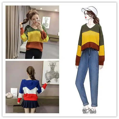 

Women's New Loose Long-Sleeved Hooded Women's Spring Top Women's Korean-Style Net Short Lazy Wind Pullover