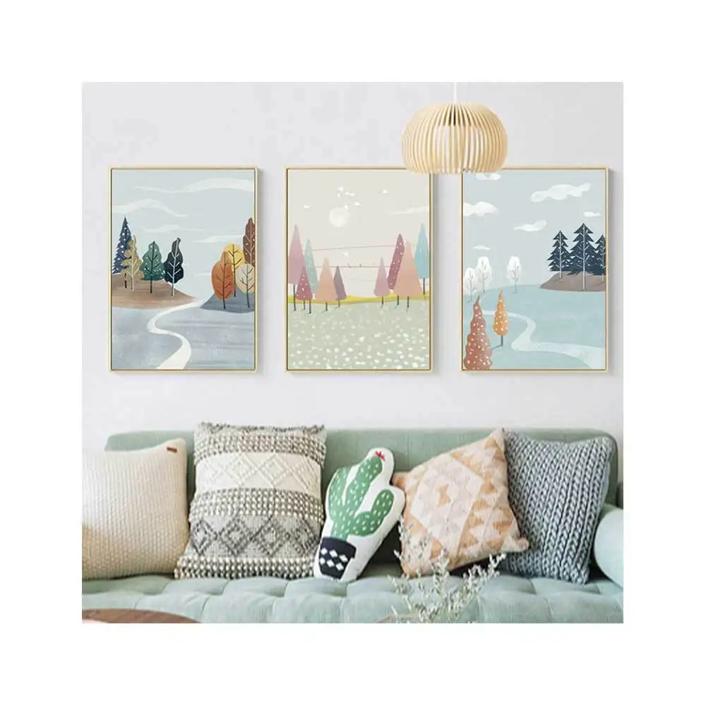 

Hand-Painted Hipster Illustration Landscape Northern European Decorative Painting Forest Path Living Room Decorative Painting