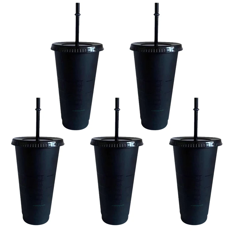 

16OZ/24OZ Straw Cup With Lid With Logo Black Coffee Cup Reusable Cups Plastic Tumbler Matte Finish Coffee Mug Dropship Wholesale
