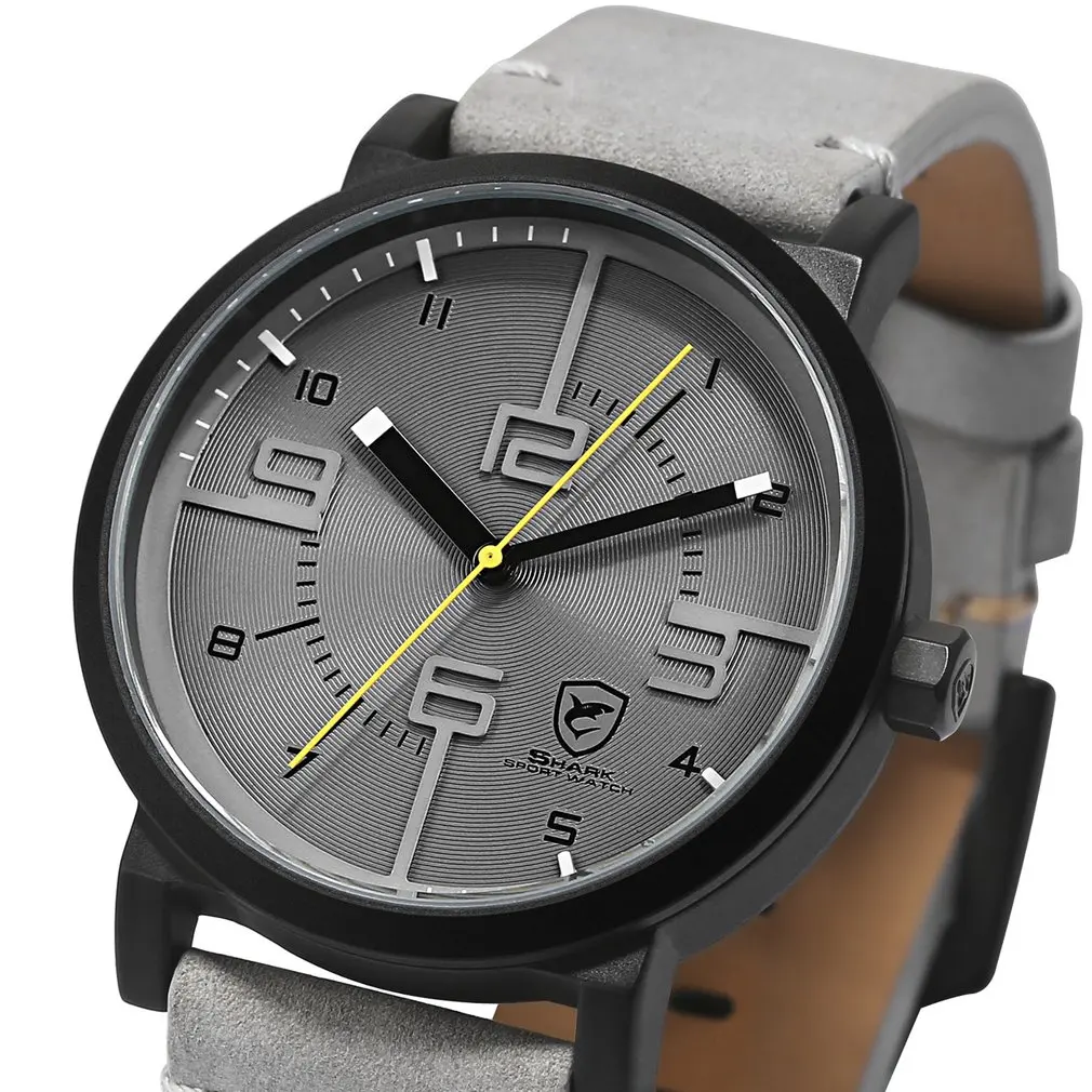 Grey SH571 Bahamas Saw SHARK спортивные часы синие модные Crazy Horse коричневые кожаные повседневные мужские военные кварцевые креативные часы Masculino/SH569 - Цвет: Grey SH571