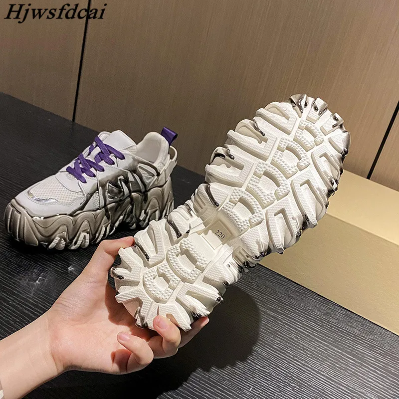 

2021Europe Station Genuine Leather Luxury Women Shoes Fashion Wedge Heel Sneakers Casual Mesh Platform Shoe Walking Loafers Shoe