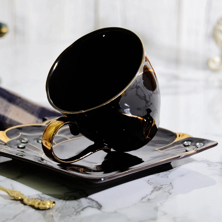 

Porcelain Coffee Cup Nordic Hand Painted Gold Plated Espresso Cup Saucer Simple Koffie Kopjes Household Drinking Utensils EF50CC