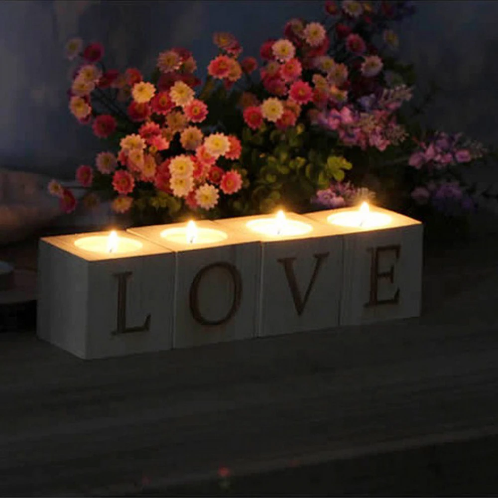 

Valentine's Day Confession Romantic Candlestick Wood Craft Anniversary Wedding Decoration Gift Couple Candle Holder Stand